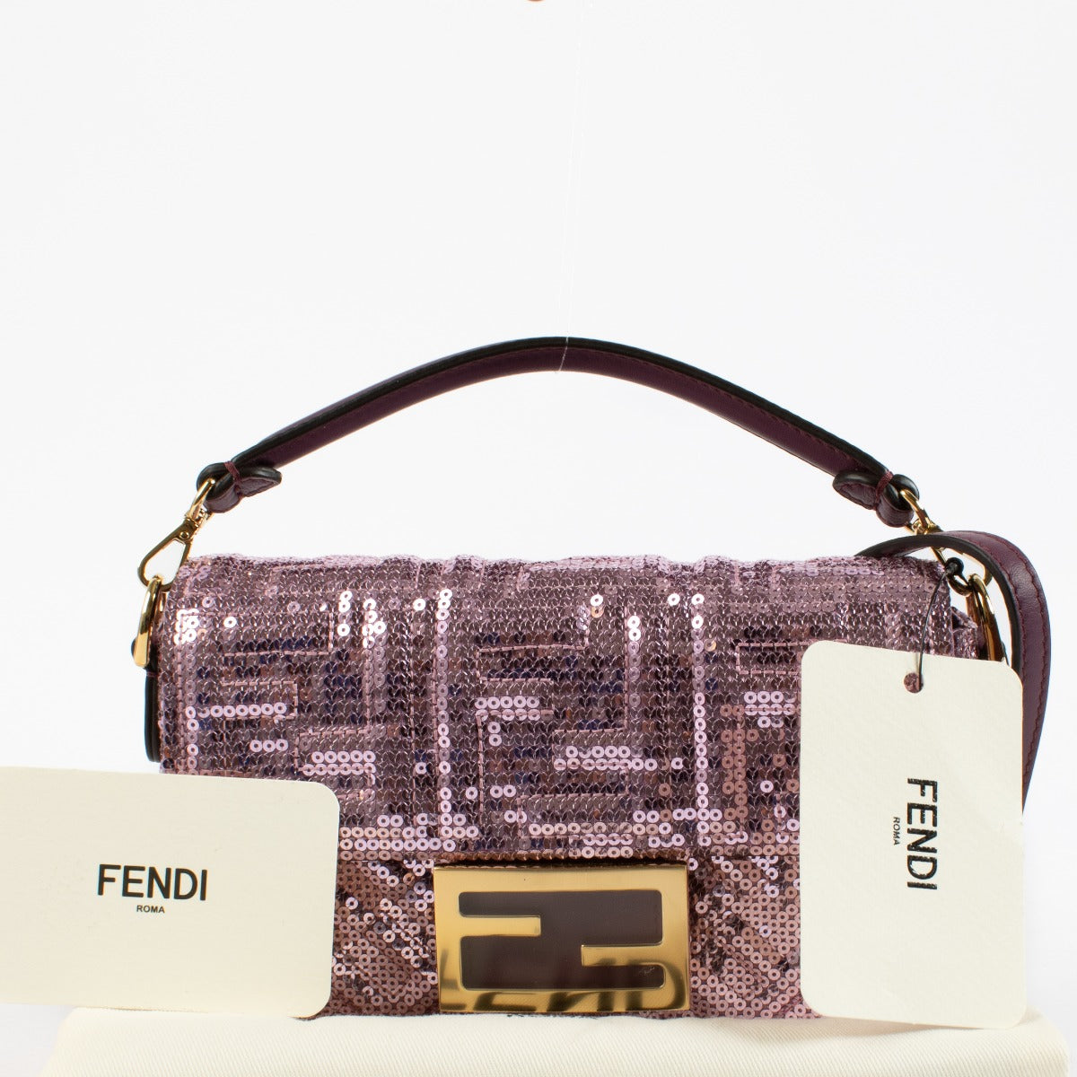 Sac Mini Baguette Fendi violet à sequins