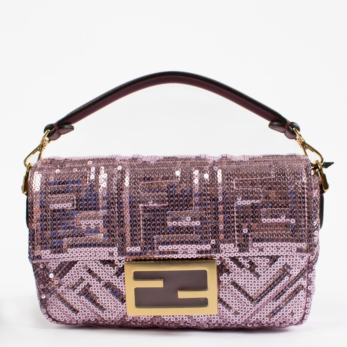 Sac Mini Baguette Fendi violet à sequins