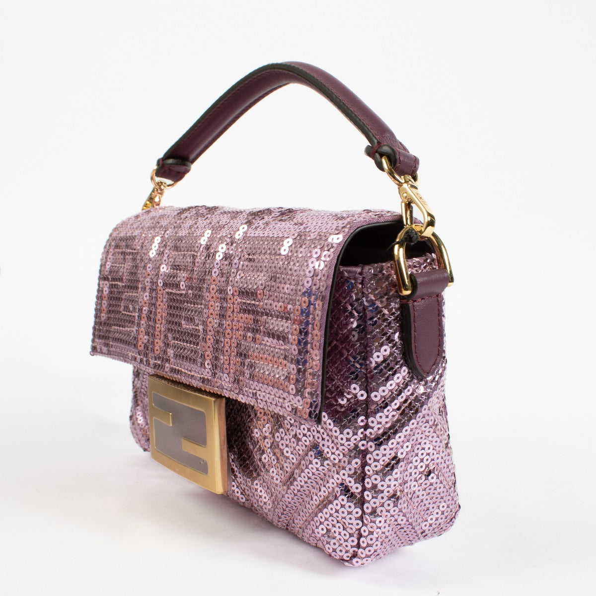 Sac Mini Baguette Fendi violet à sequins