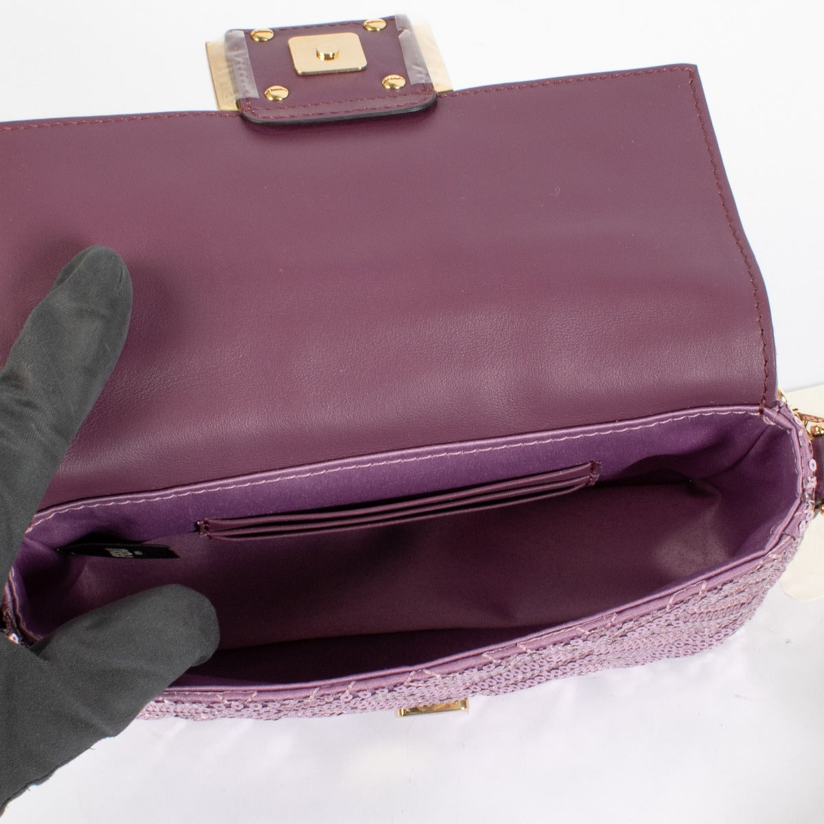 Sac Mini Baguette Fendi violet à sequins