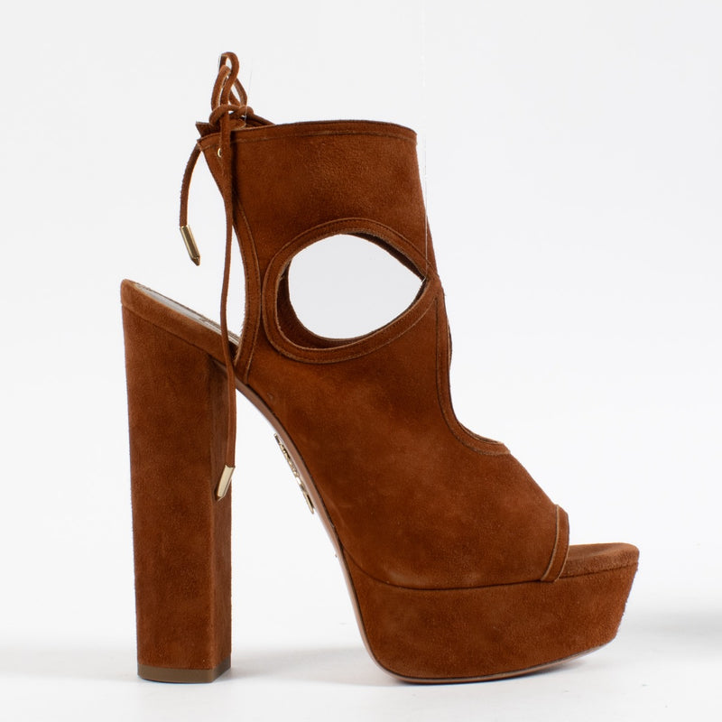 shop 100% authentic second hand Aquazurra Cognac Suede Heels - Size 39 on Labellov.com