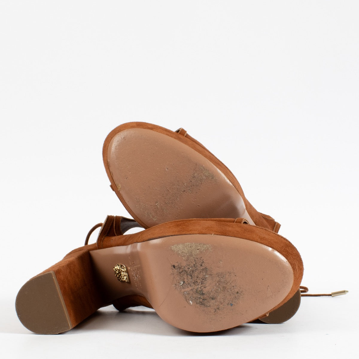 shop 100% authentic second hand Aquazurra Cognac Suede Heels - Size 39 on Labellov.com