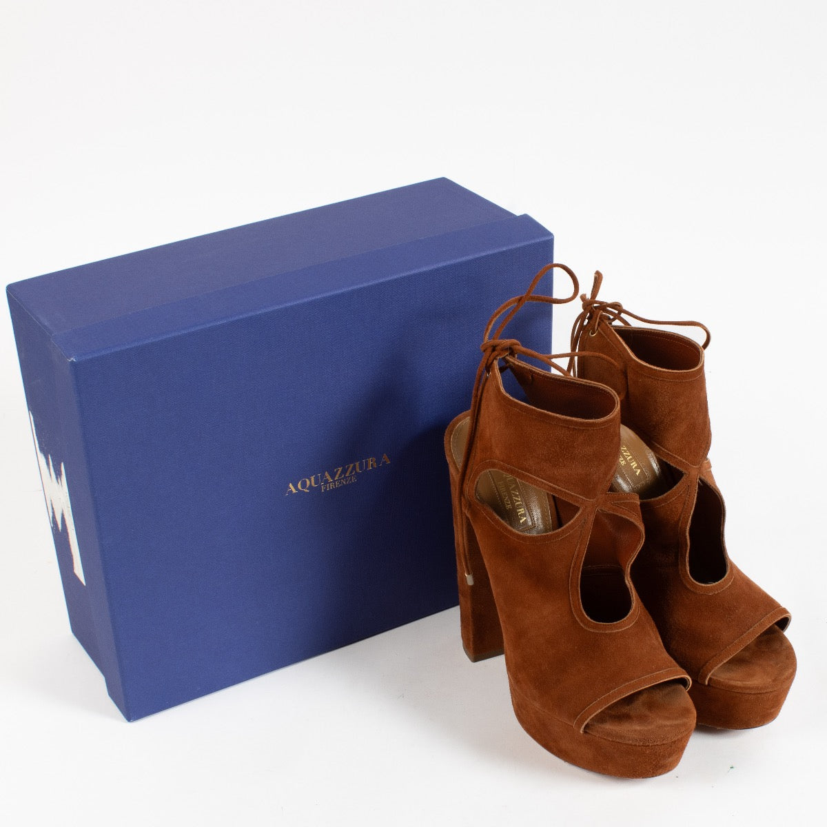shop 100% authentic second hand Aquazurra Cognac Suede Heels - Size 39 on Labellov.com