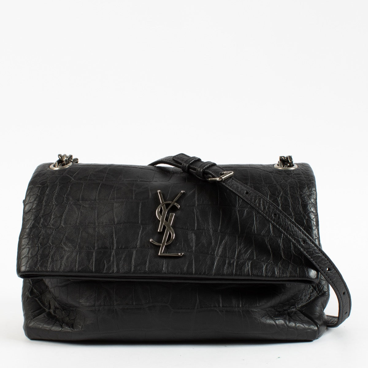 Shop safe online at Labellov in Antwerp, Brussels and Knokke this 100% authentic second hand Saint Laurent Black Crocodile Embossed West Hollywood Bag