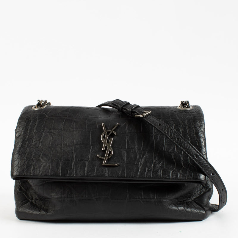 Shop safe online at Labellov in Antwerp, Brussels and Knokke this 100% authentic second hand Saint Laurent Black Crocodile Embossed West Hollywood Bag