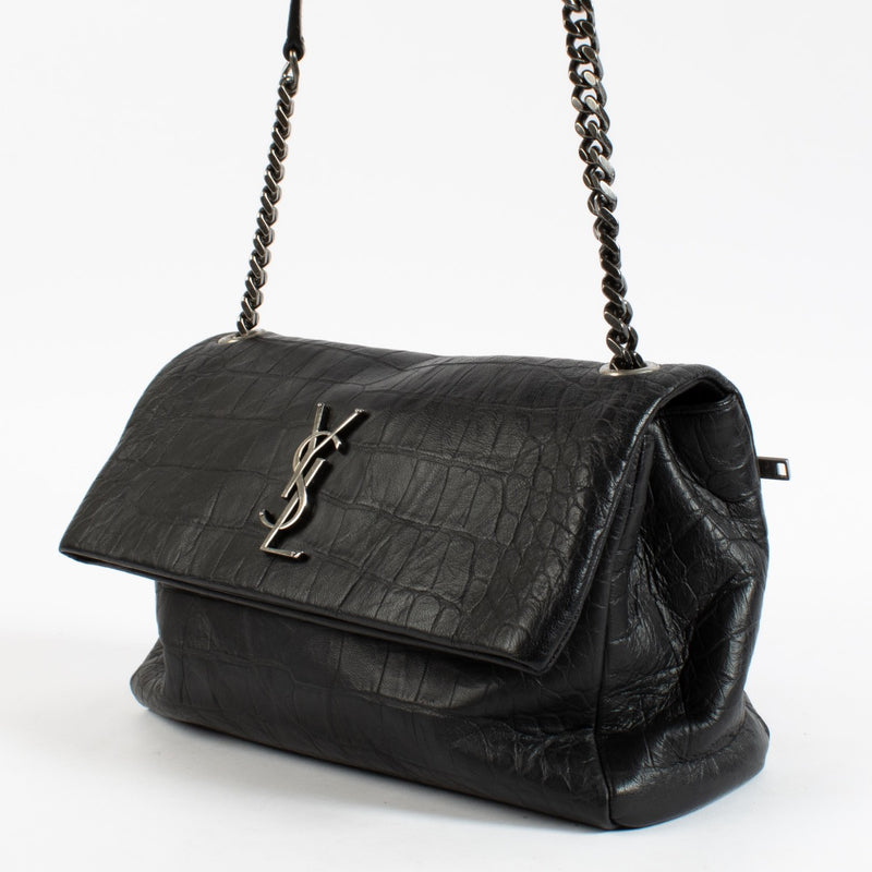 Shop safe online at Labellov in Antwerp, Brussels and Knokke this 100% authentic second hand Saint Laurent Black Crocodile Embossed West Hollywood Bag