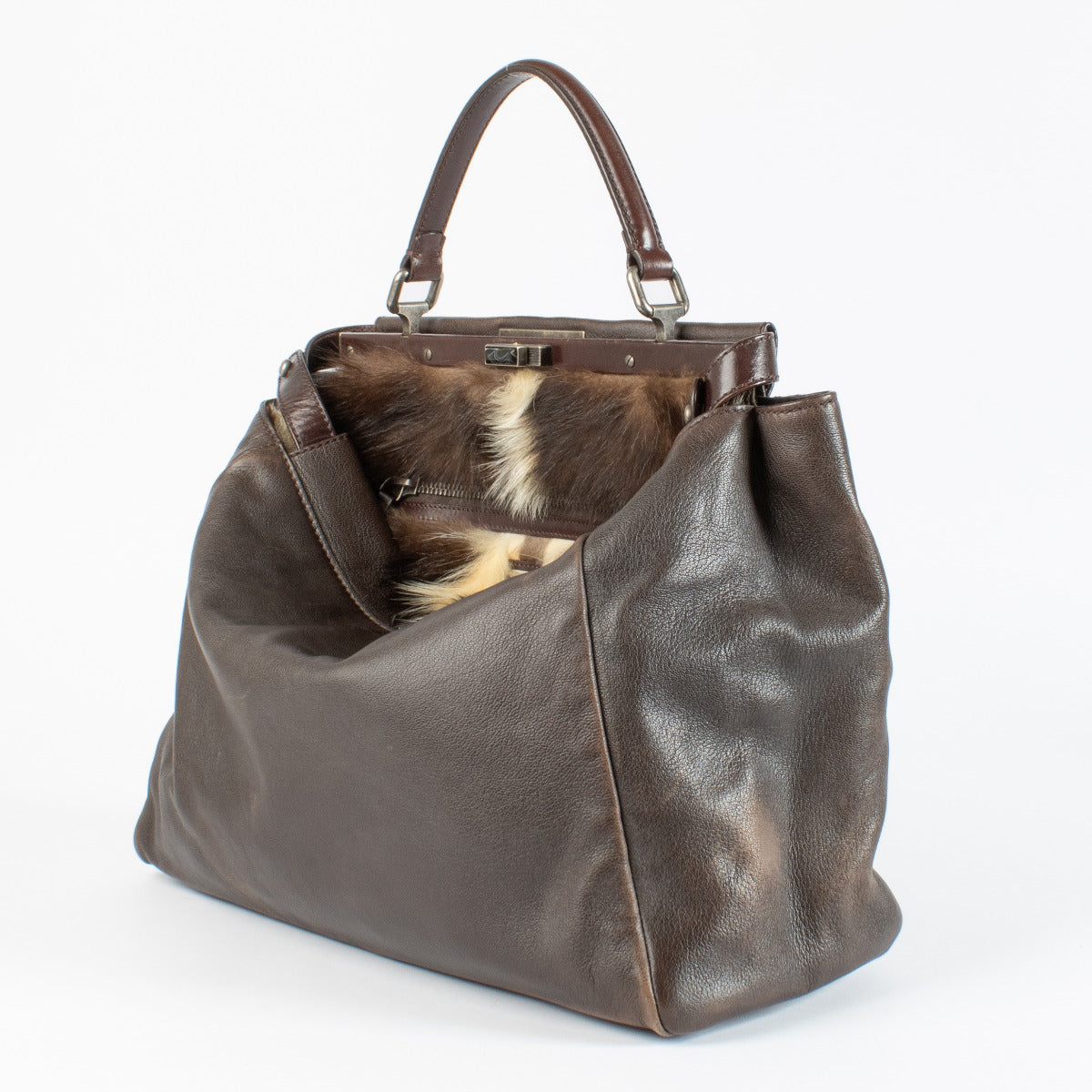Fendi Brown Fur Peekaboo Large Bag
