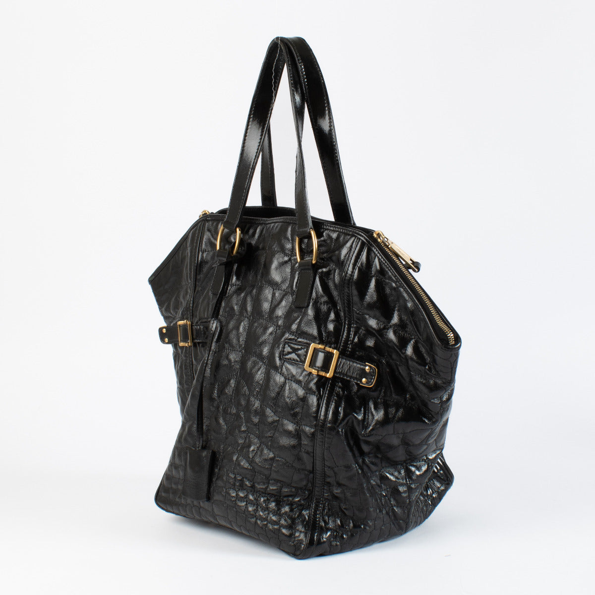 Saint Laurent Zwarte Krokodil-reliëf Downtown Tote Tas