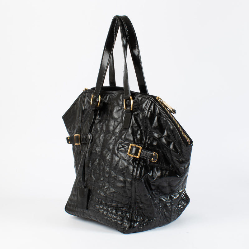 Saint Laurent Black Crocodile Embossed Downtown Tote Bag