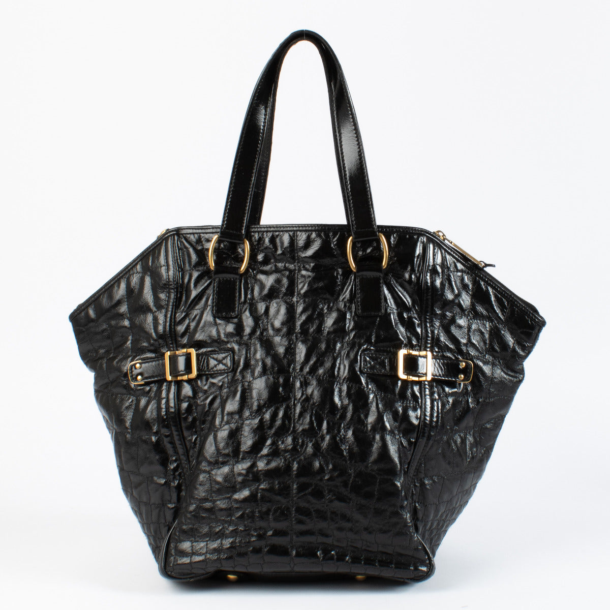 Saint Laurent Zwarte Krokodil-reliëf Downtown Tote Tas