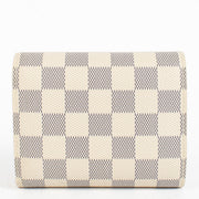 Louis Vuitton Joey Wallet in Damier Azur coated canvas with snap closure and organised interior compartments.