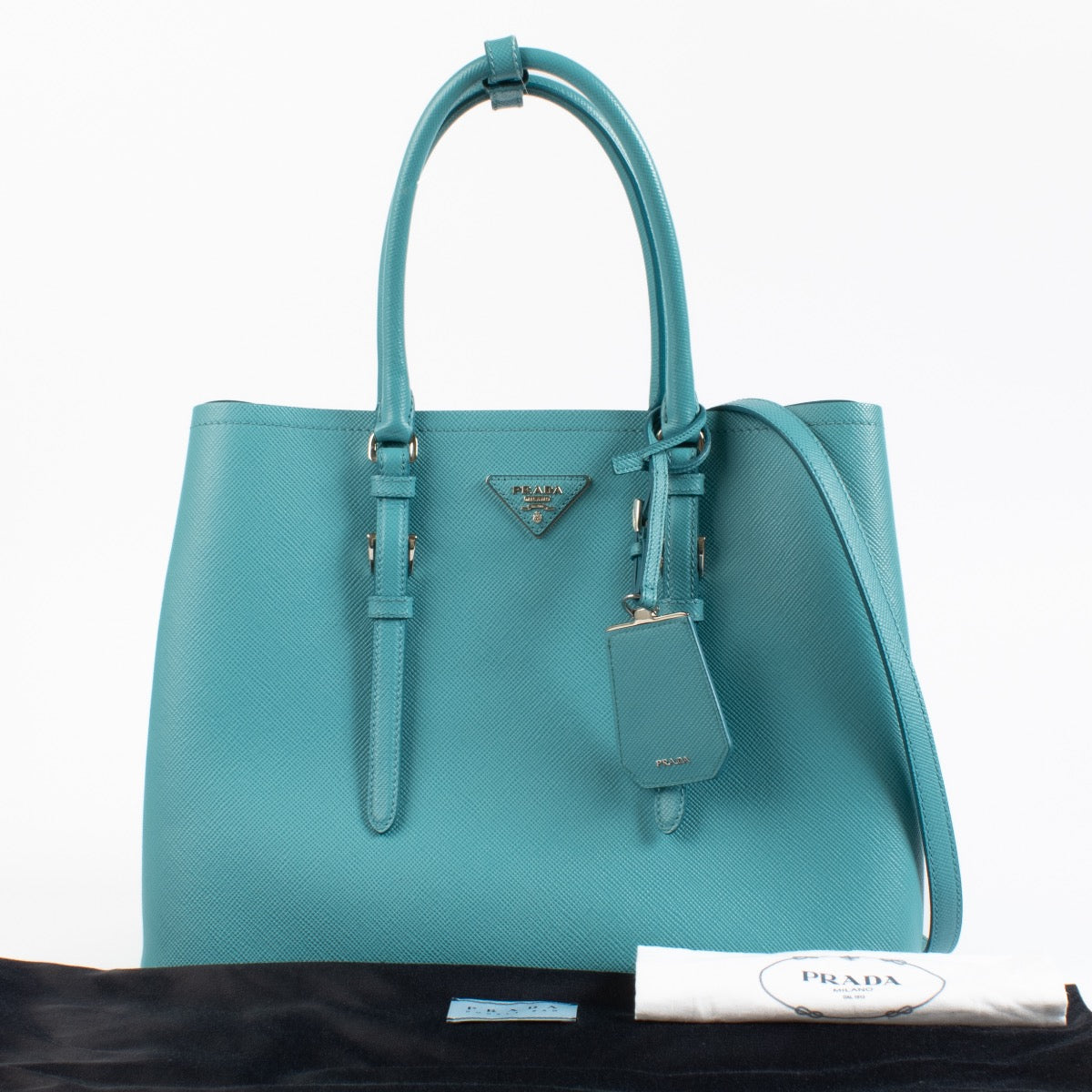 Shop authentic Prada Blue Saffiano Medium Double Bag on www.labellov.com