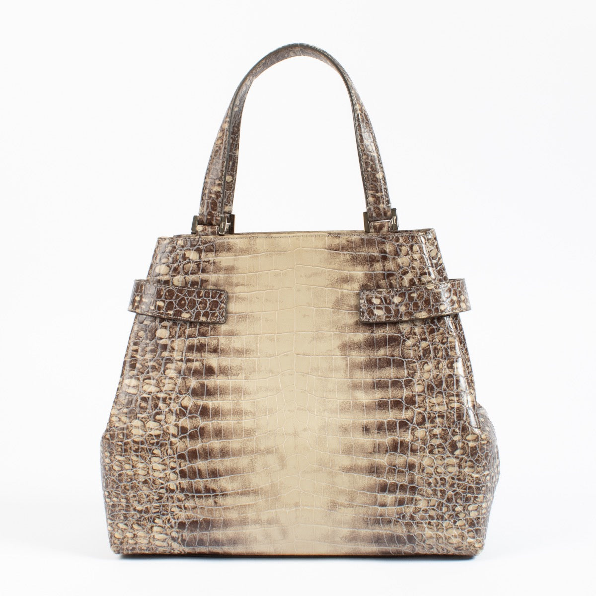 Shop authentic Salvatore Ferragamo Double Gancini Side Buckle Tote Crocodile Embossed Leather on www.labellov.com
