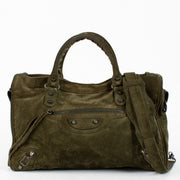 Authentic Second Hand Balenciaga Green Suede Medium City Bag on Labellov.com