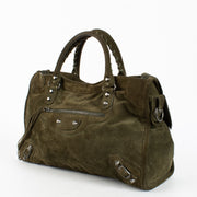 Authentic Second Hand Balenciaga Green Suede Medium City Bag on Labellov.com