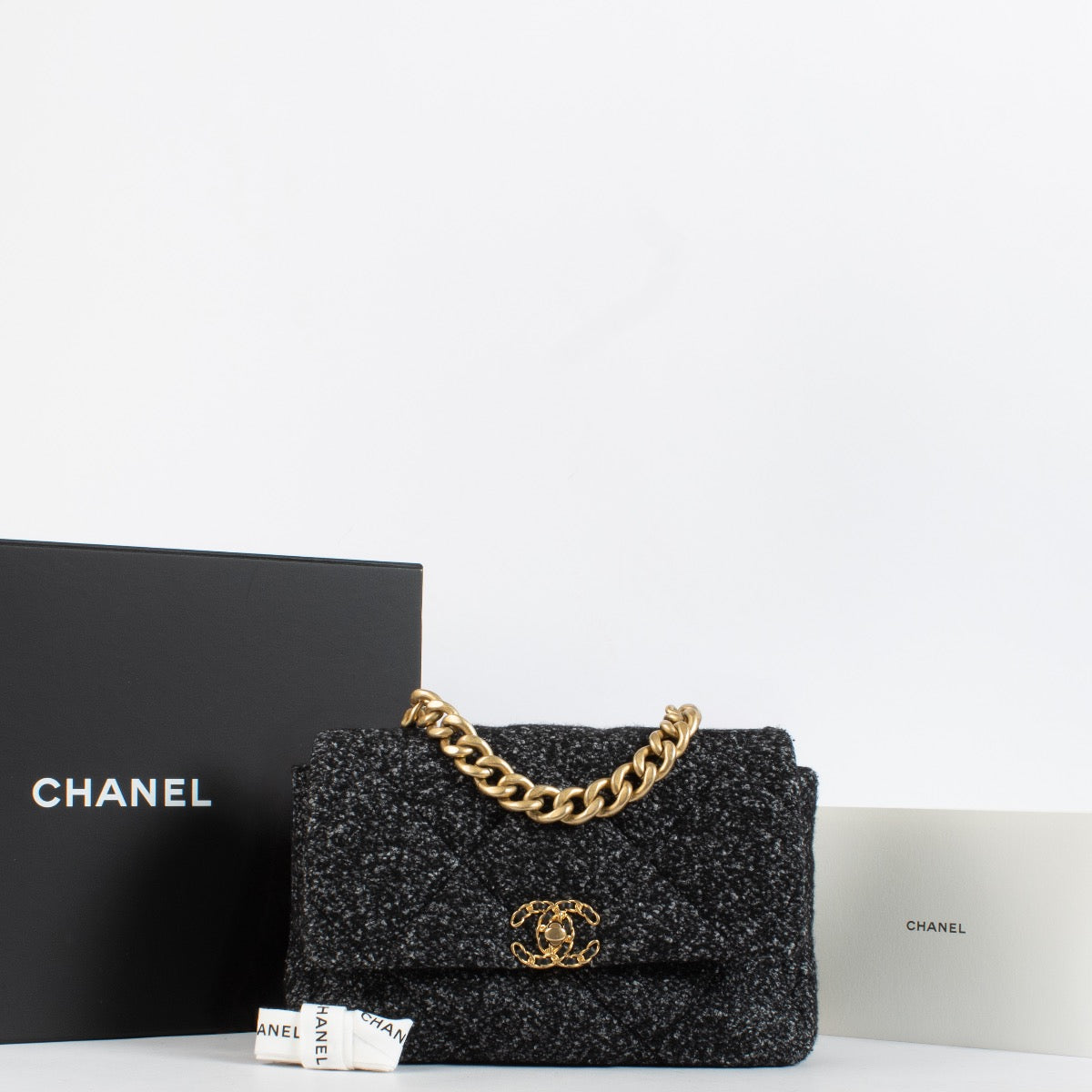 Authentic Second Hand Chanel Tweed Medium Chanel 19 Bag on Labellov.com