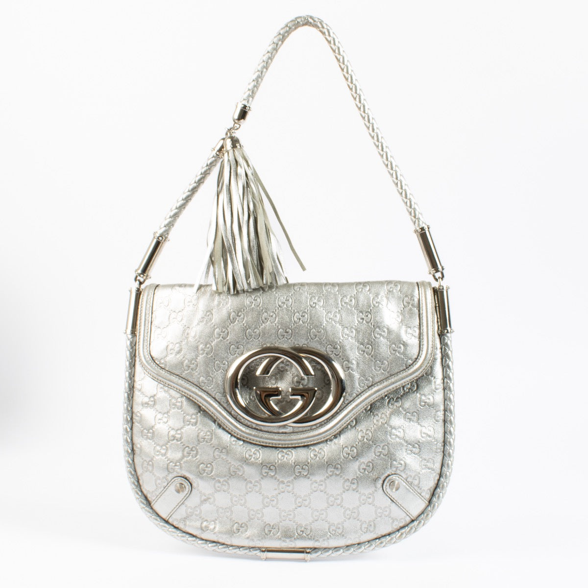 shop 100% authentic second hand Gucci Silver Guccissima Leather Britt Tassel Hobo Bag on Labellov.com