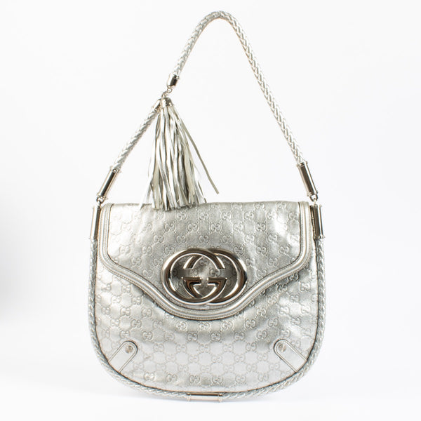 GUCCI シルバー ロゴバッグ Gucci Silver Guccissima Leather Britt Tassel Hobo Bag – Labellov