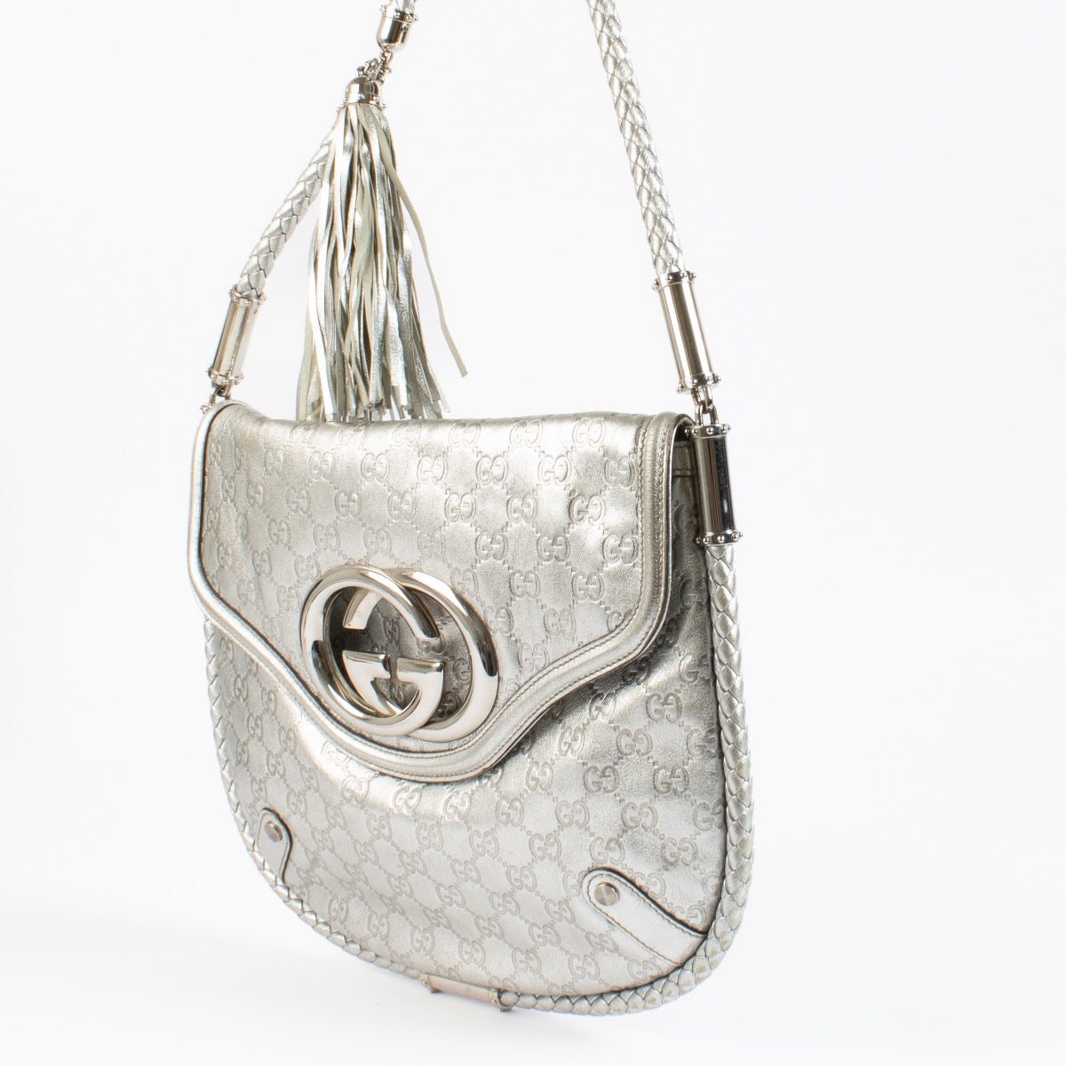 shop 100% authentic second hand Gucci Silver Guccissima Leather Britt Tassel Hobo Bag on Labellov.com