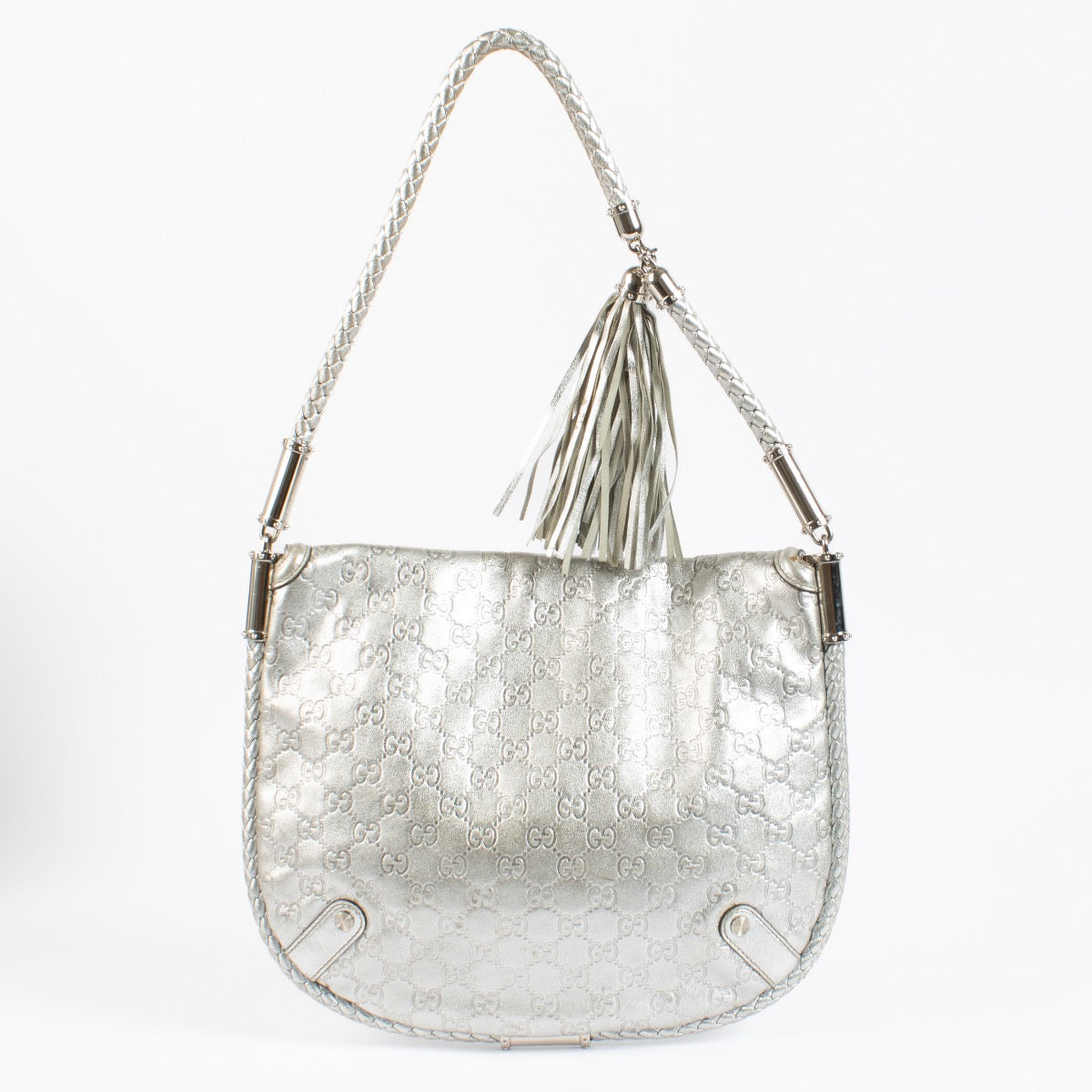 shop 100% authentic second hand Gucci Silver Guccissima Leather Britt Tassel Hobo Bag on Labellov.com