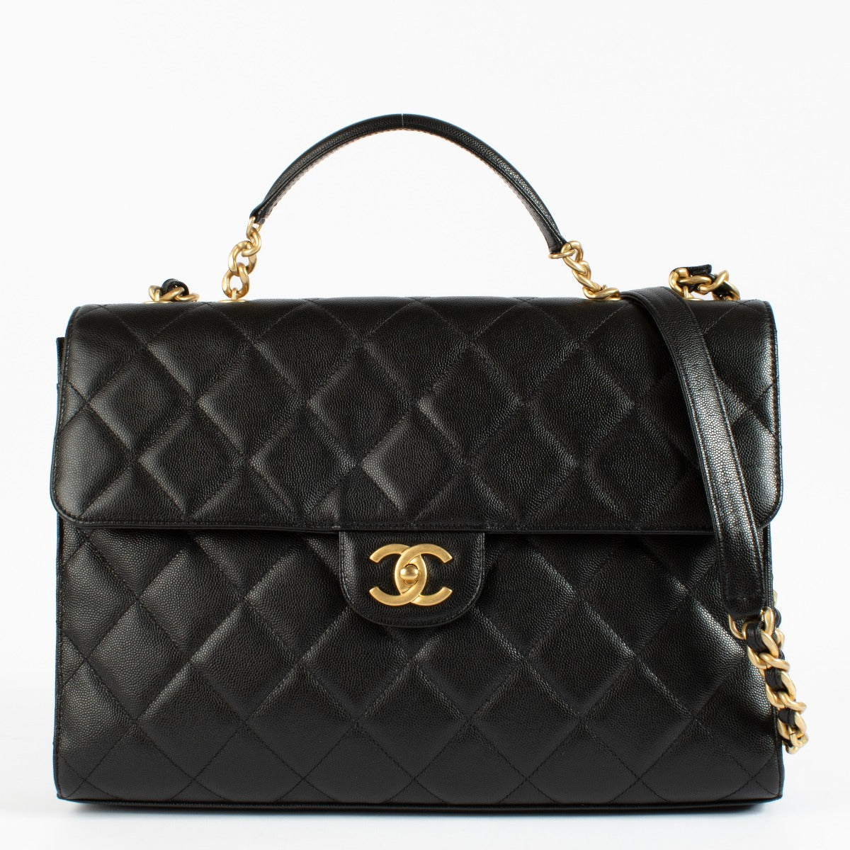 Sac mallette Chanel en caviar noir