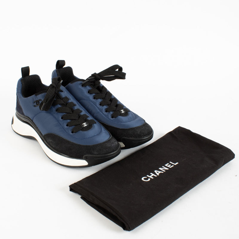 Authentic Preloved Chanel Blue Nylon/Suede Calfskin Sneakers - Size 39 1/2 on Labellov.com