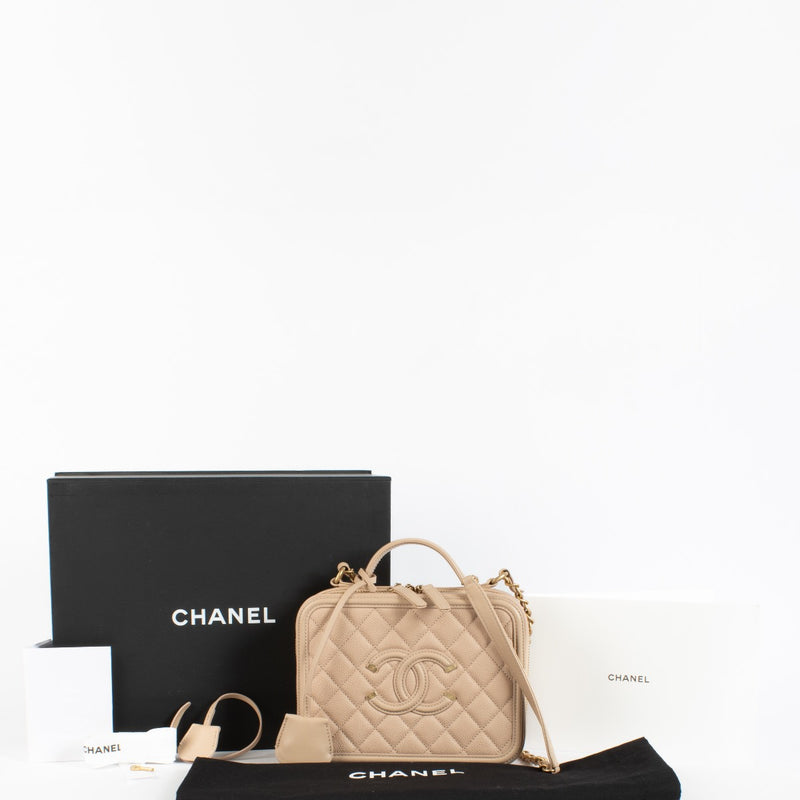 Authentic Second Hand Chanel Beige CC Filigree Vanity Case Bag on Labellov.com