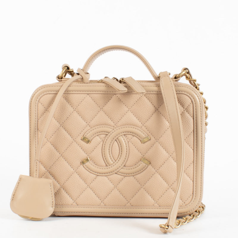 Authentic Second Hand Chanel Beige CC Filigree Vanity Case Bag on Labellov.com