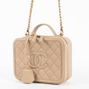Authentic Second Hand Chanel Beige CC Filigree Vanity Case Bag on Labellov.com