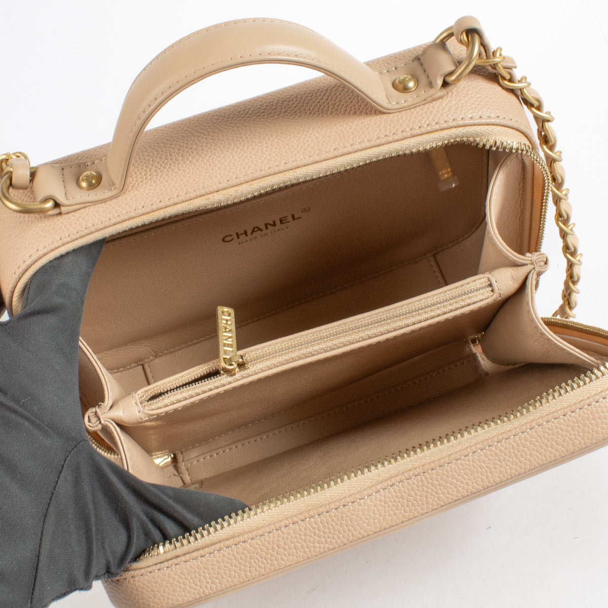 Authentic Second Hand Chanel Beige CC Filigree Vanity Case Bag on Labellov.com