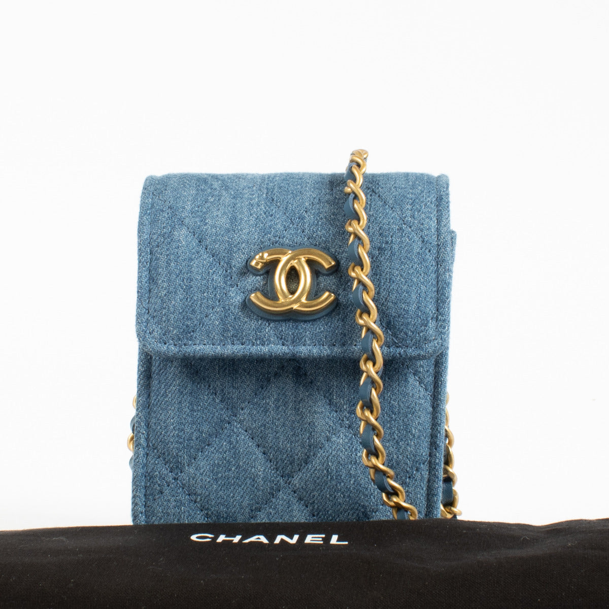 Sac bandoulière Chanel Mini Flap en jean bleu