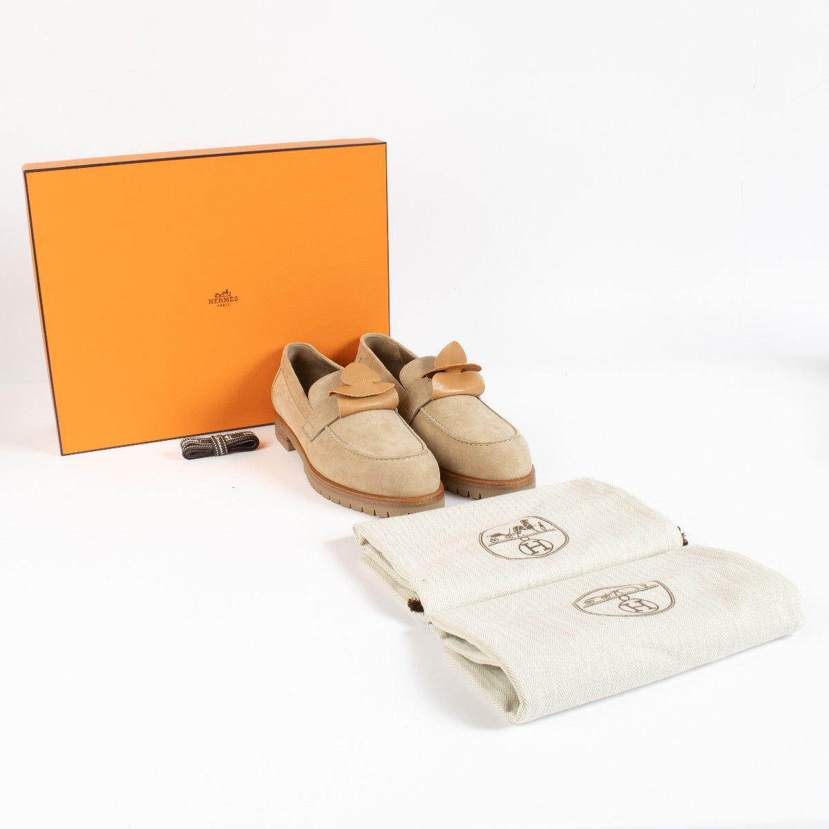 Hermès Beige Argile Suede Faubourg Loafers - Size 40