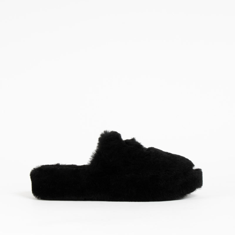 Authentic pre-loved Chanel Black Faux Fur Slippers With Pouch - Size 40 on Labellov.com