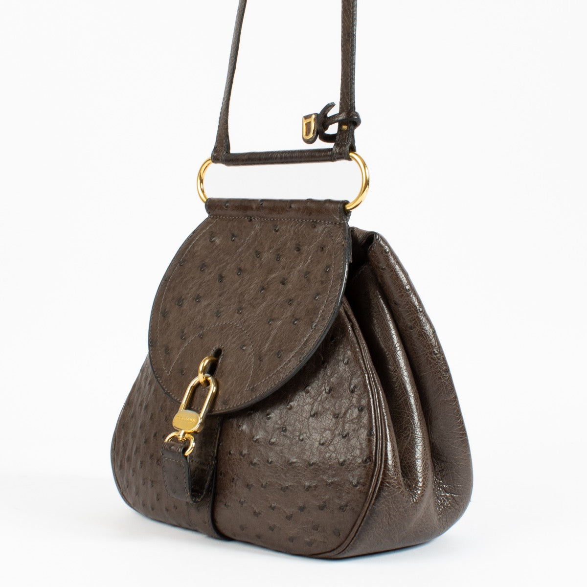 Delvaux Brown Ostrich Cerceau PM Bag