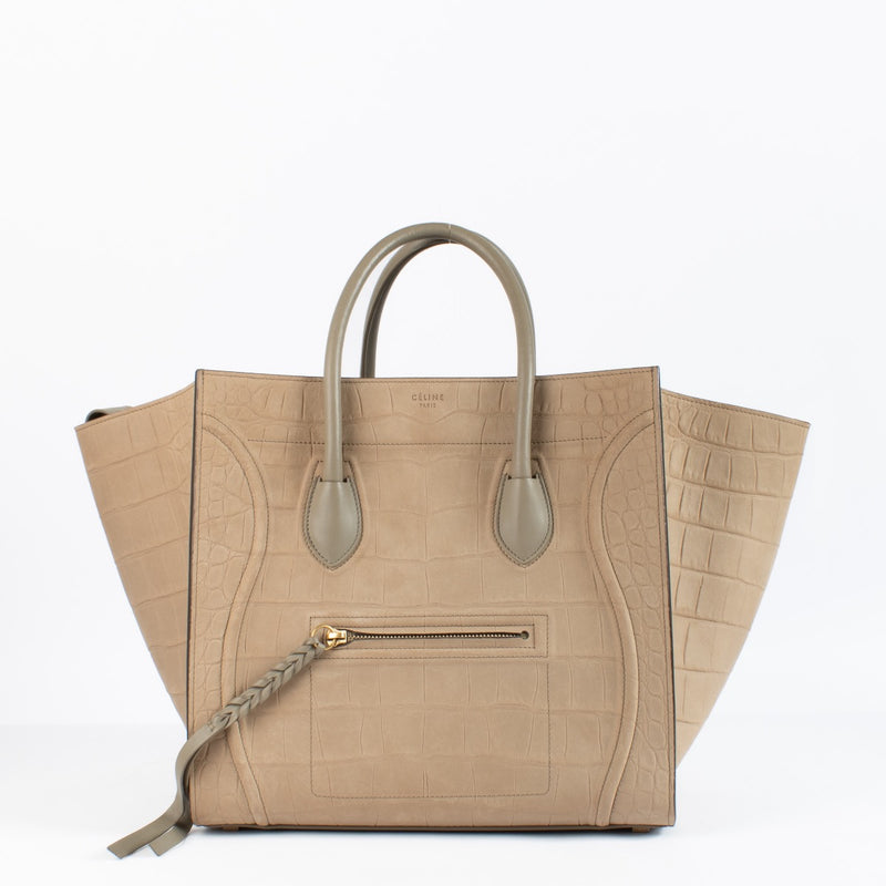 Celine Beige Krokodil reliëf Medium Luggage Phantom tas