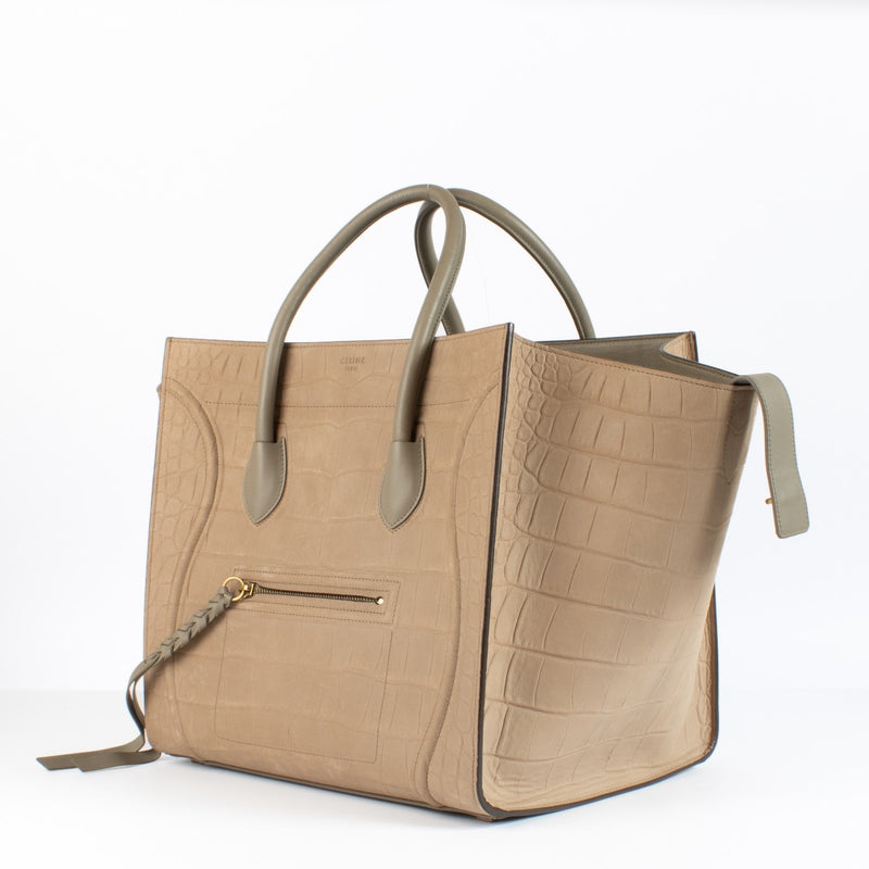 Celine Beige Krokodil reliëf Medium Luggage Phantom tas