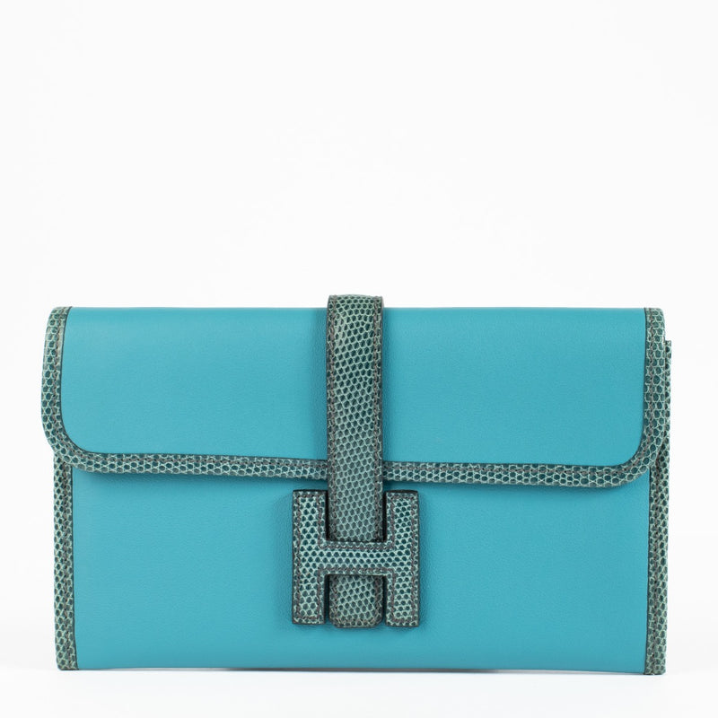 Hermès Jige Duo Wallet Bleu Paon Swift/Lizard