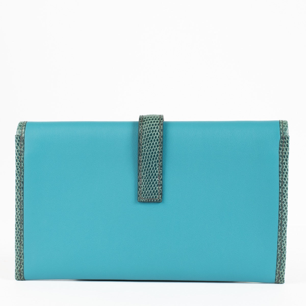 Hermès Jige Duo Portemonnee Bleu Paon Swift/Hagedis