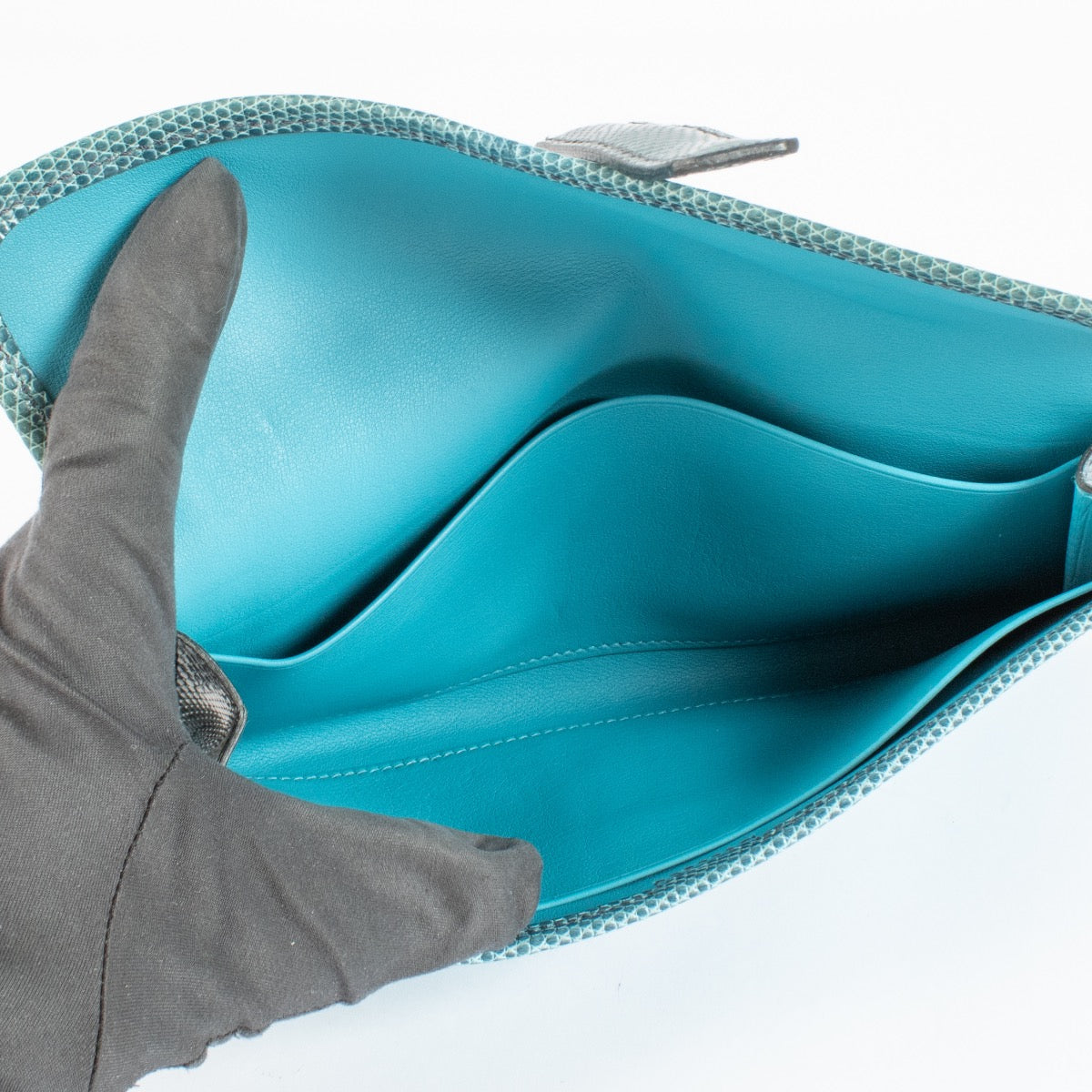 Hermès Jige Duo Portemonnee Bleu Paon Swift/Hagedis