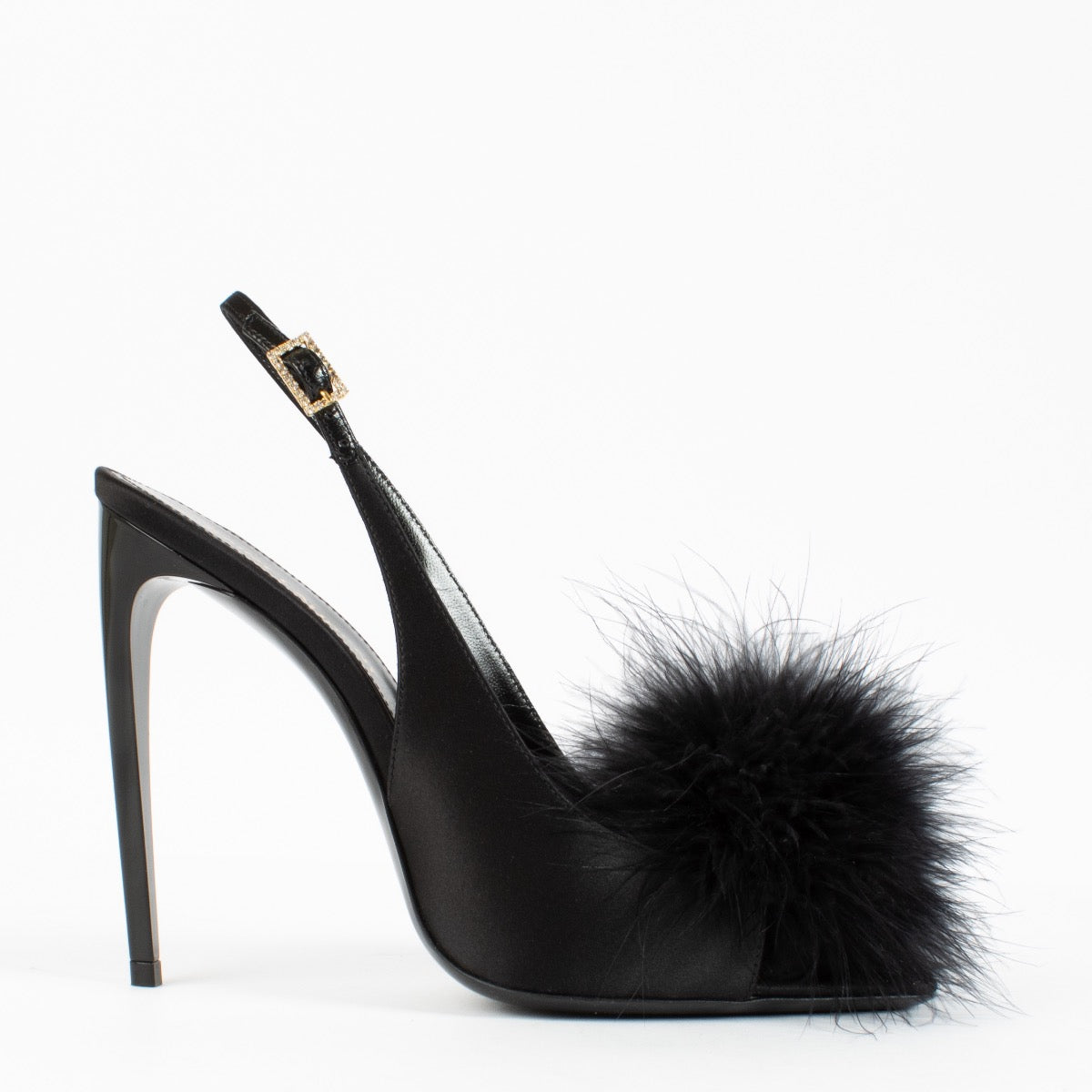 Shop safe online at Labellov in Antwerp, Brussels and Knokke these 100% authentic second hand Saint Laurent Black Satin Mae Slingback Pumps