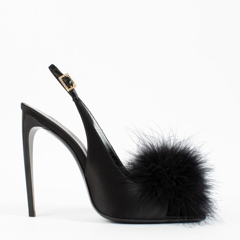 Shop safe online at Labellov in Antwerp, Brussels and Knokke these 100% authentic second hand Saint Laurent Black Satin Mae Slingback Pumps