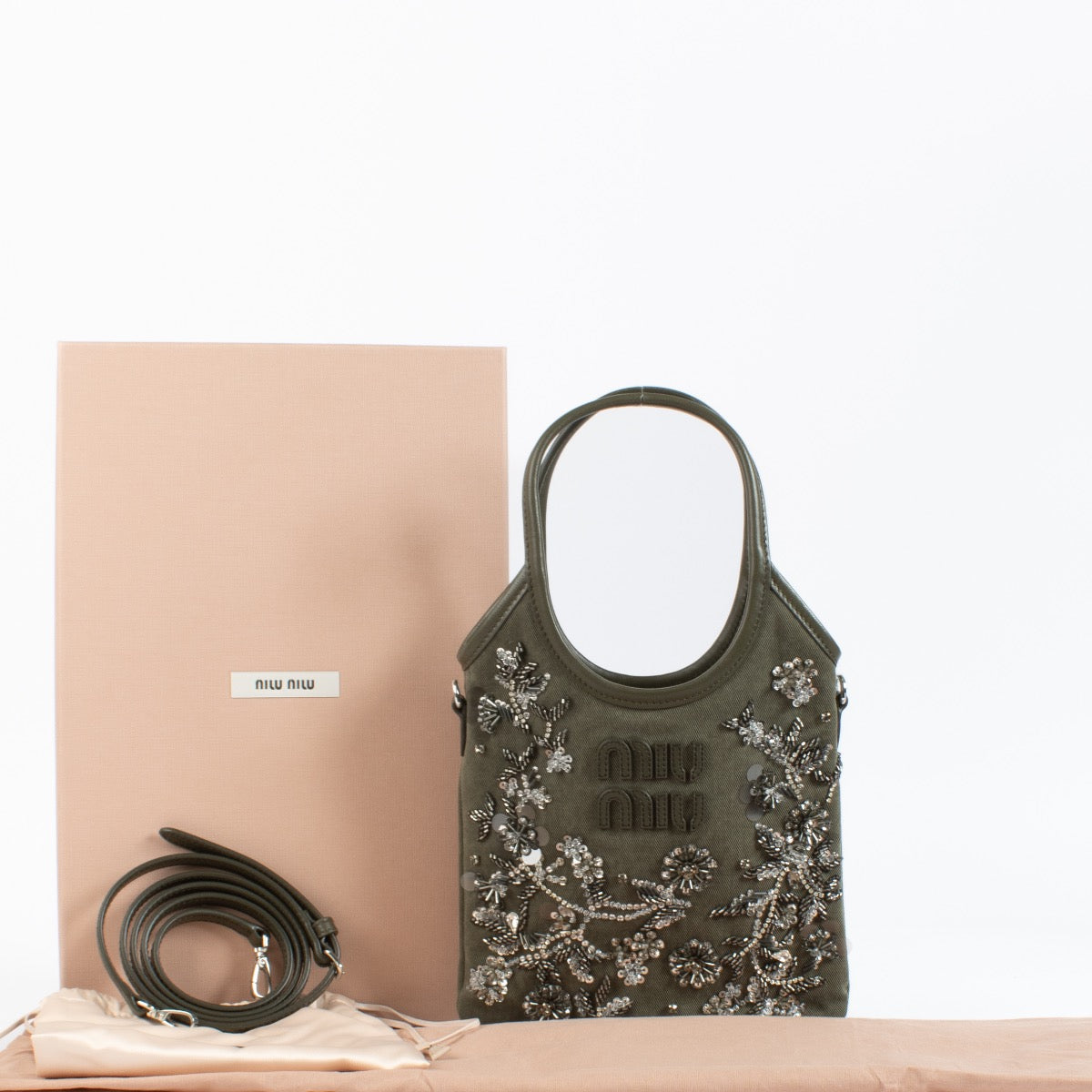 Shop 100% authentic second hand Miu Miu IVY embroidered gabardine bag Olive on Labellov.com