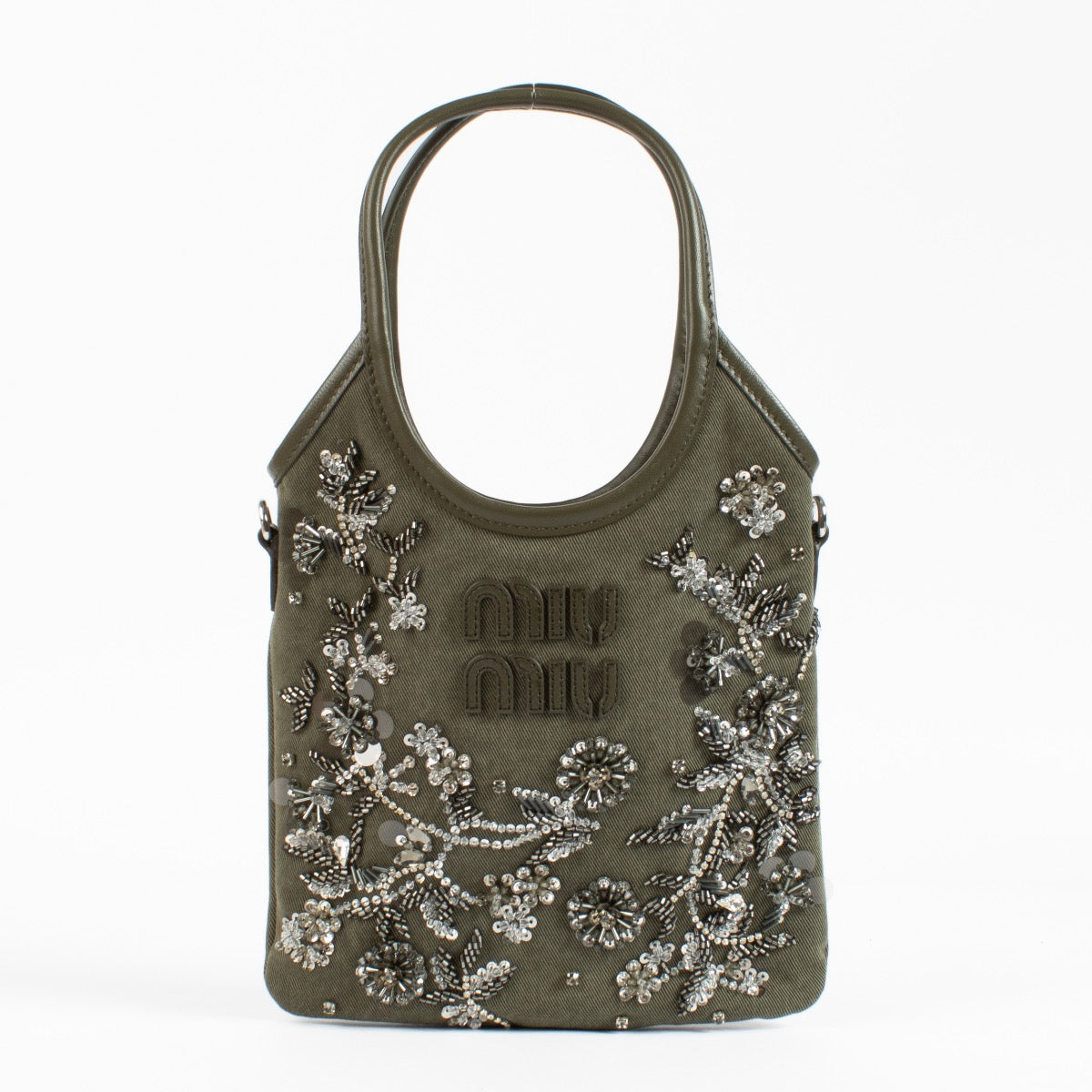 Shop 100% authentic second hand Miu Miu IVY embroidered gabardine bag Olive on Labellov.com