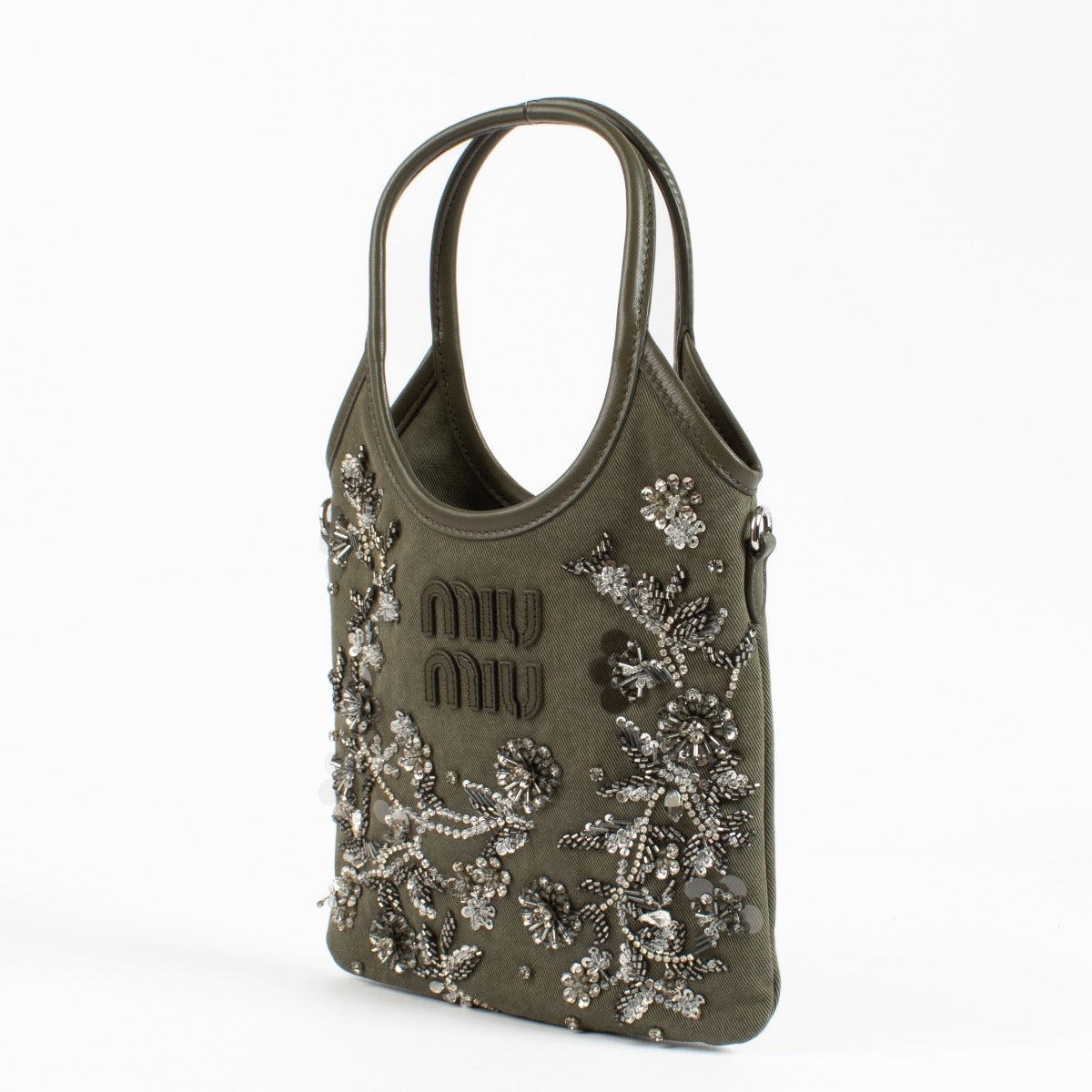 Shop 100% authentic second hand Miu Miu IVY embroidered gabardine bag Olive on Labellov.com