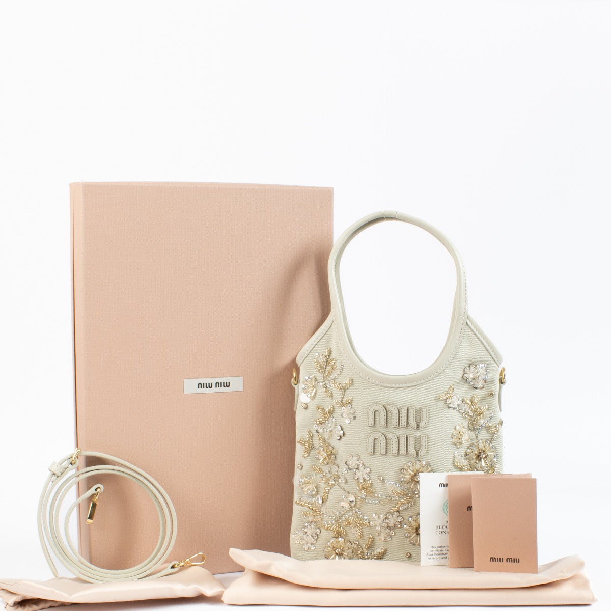 Shop 100% authentic second hand Miu Miu IVY Chalk Embroidered Gabardine Bag on Labellov.com