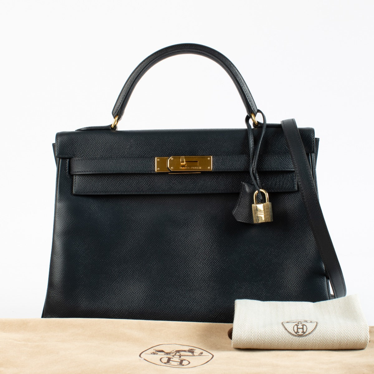 Hermès Kelly 32 Navy Courchevel GHW