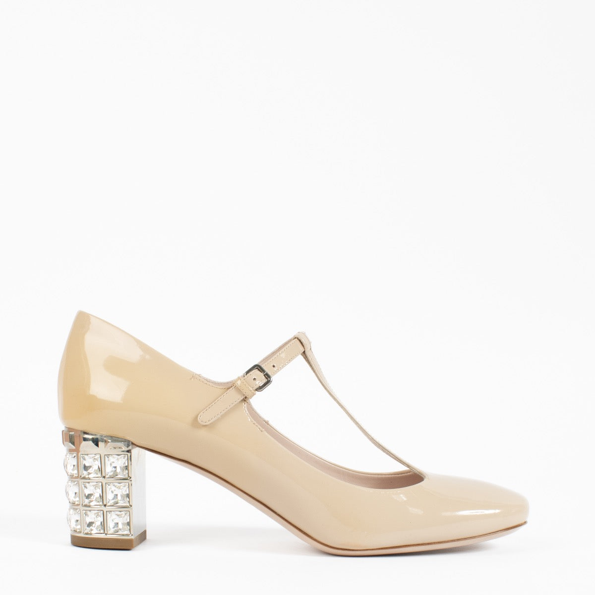 Miu Miu Beigekleurige Vernis Leren Mary-Jane Pumps - maat 41