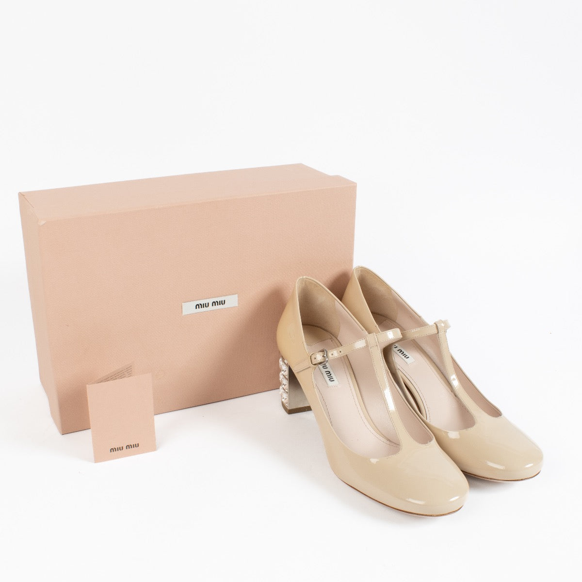 Miu Miu Beigekleurige Vernis Leren Mary-Jane Pumps - maat 41