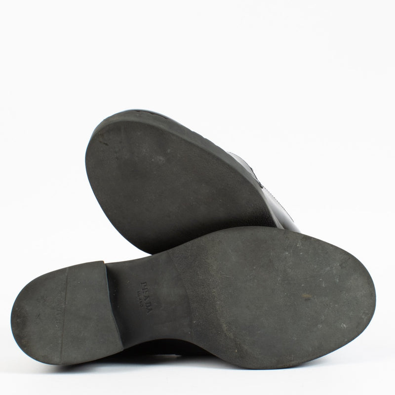 Prada Black Brushed Leather Loafers - size 38