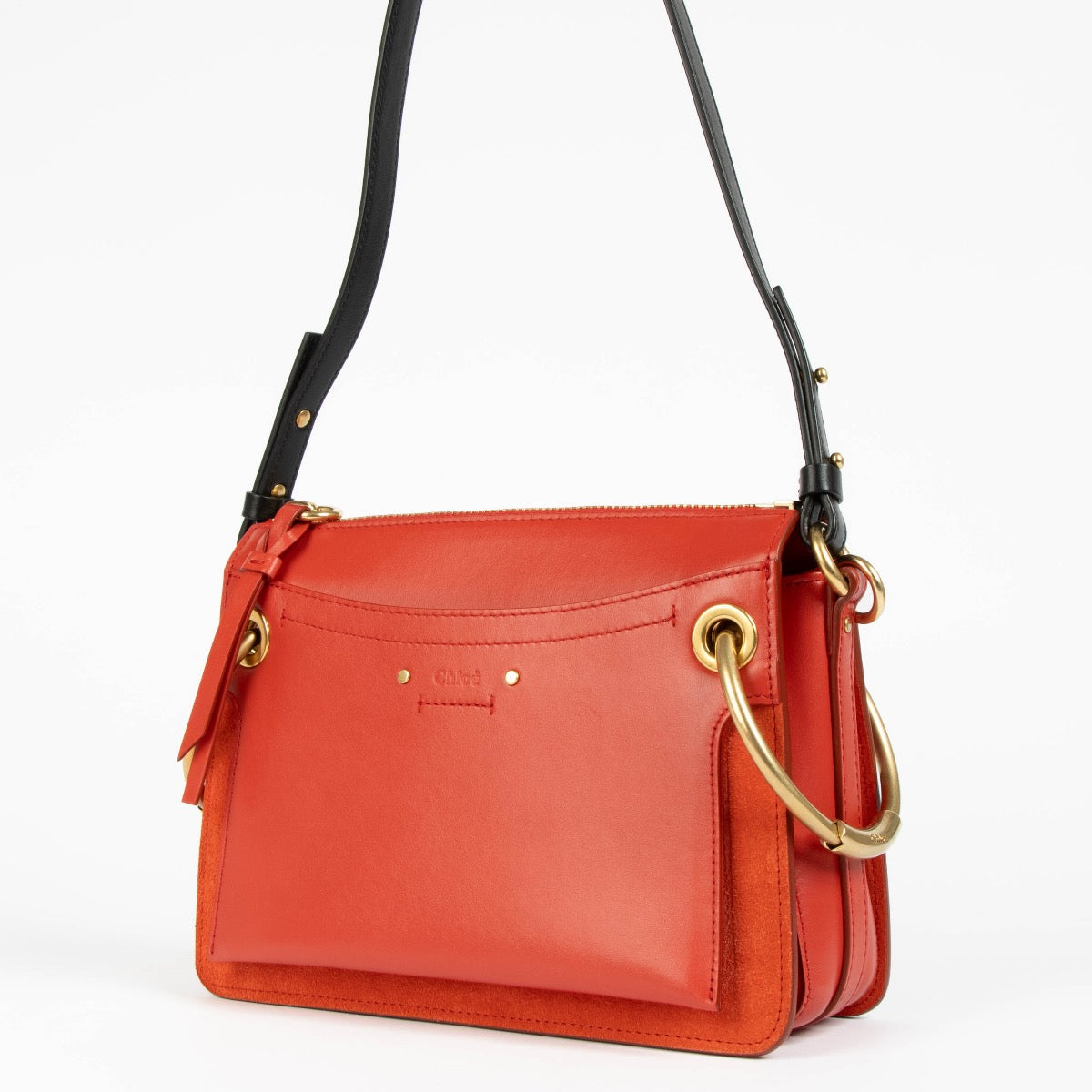 Authentic pre-loved Chloé Red Calfskin Leather Roy Small Crossbody Bag on Labellov.com